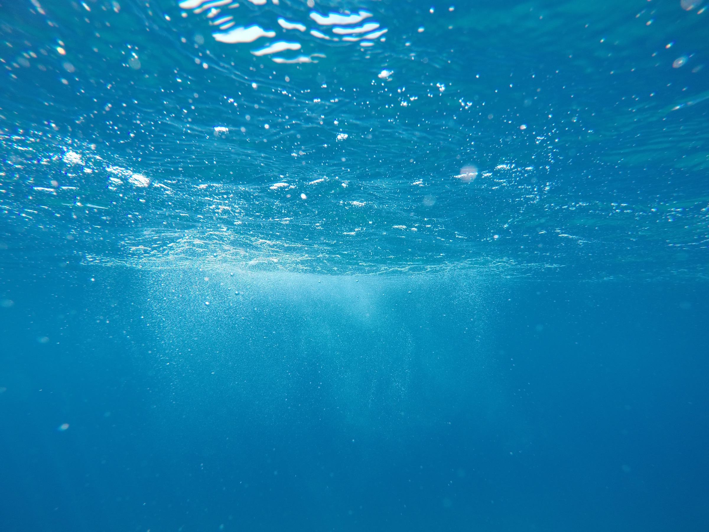 Bright blue water from below the surface